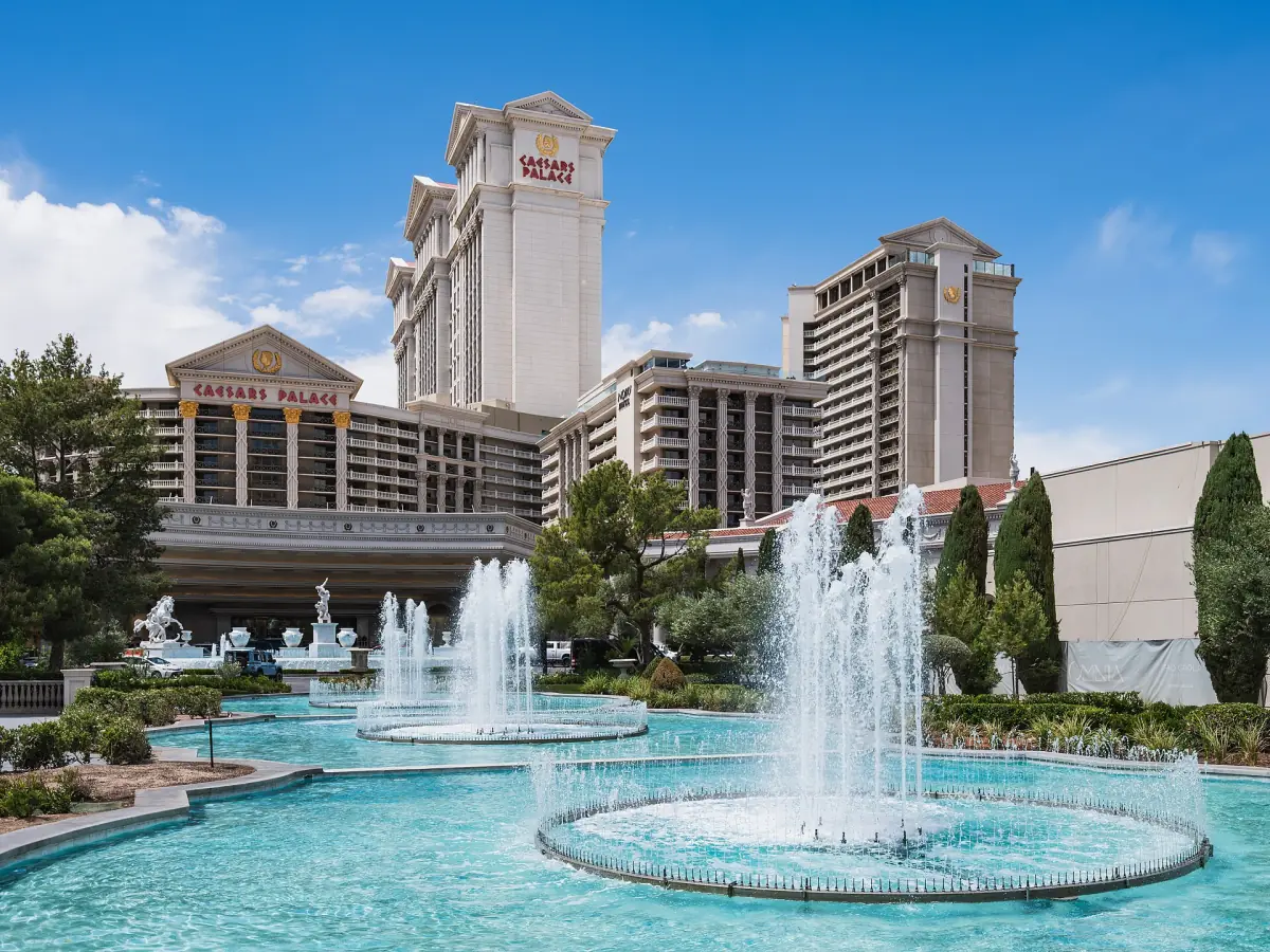 Caesars Palace and its fountains