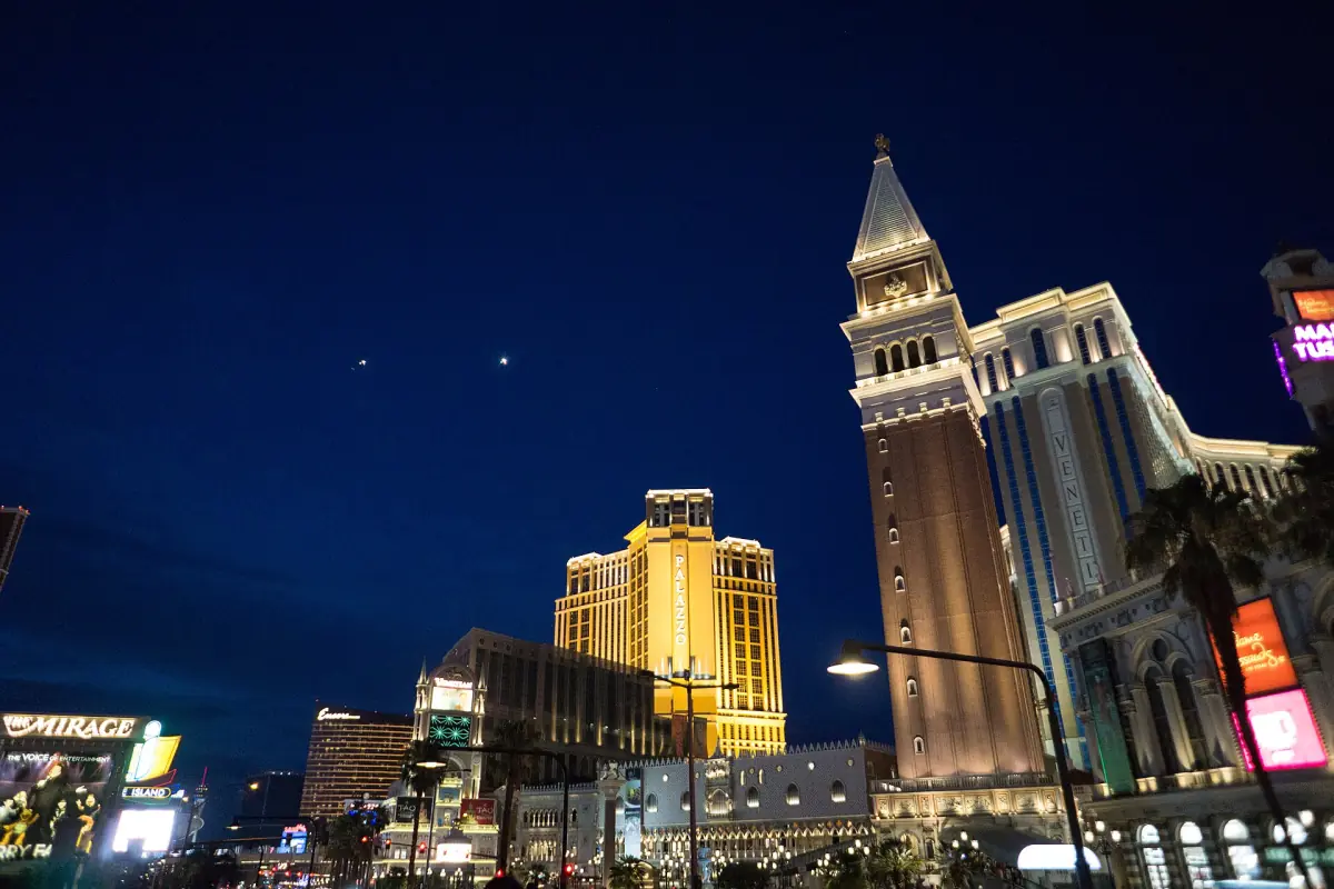 Helicopters over the Strip at dusk