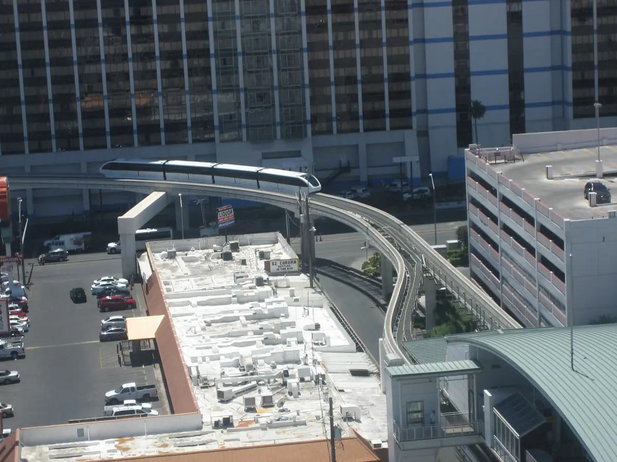 The monorail track behind the resorts
